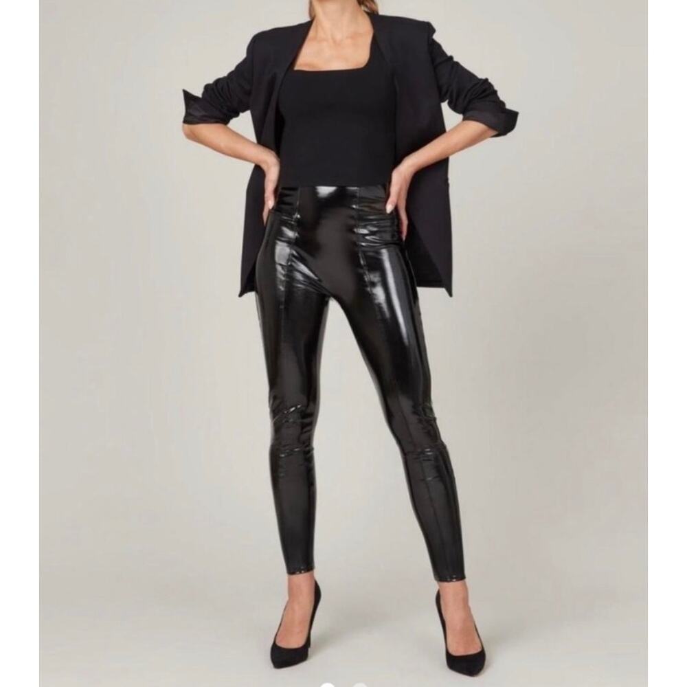 SPANX Faux Leather High-Waist Shaping Leggings - Black, M
